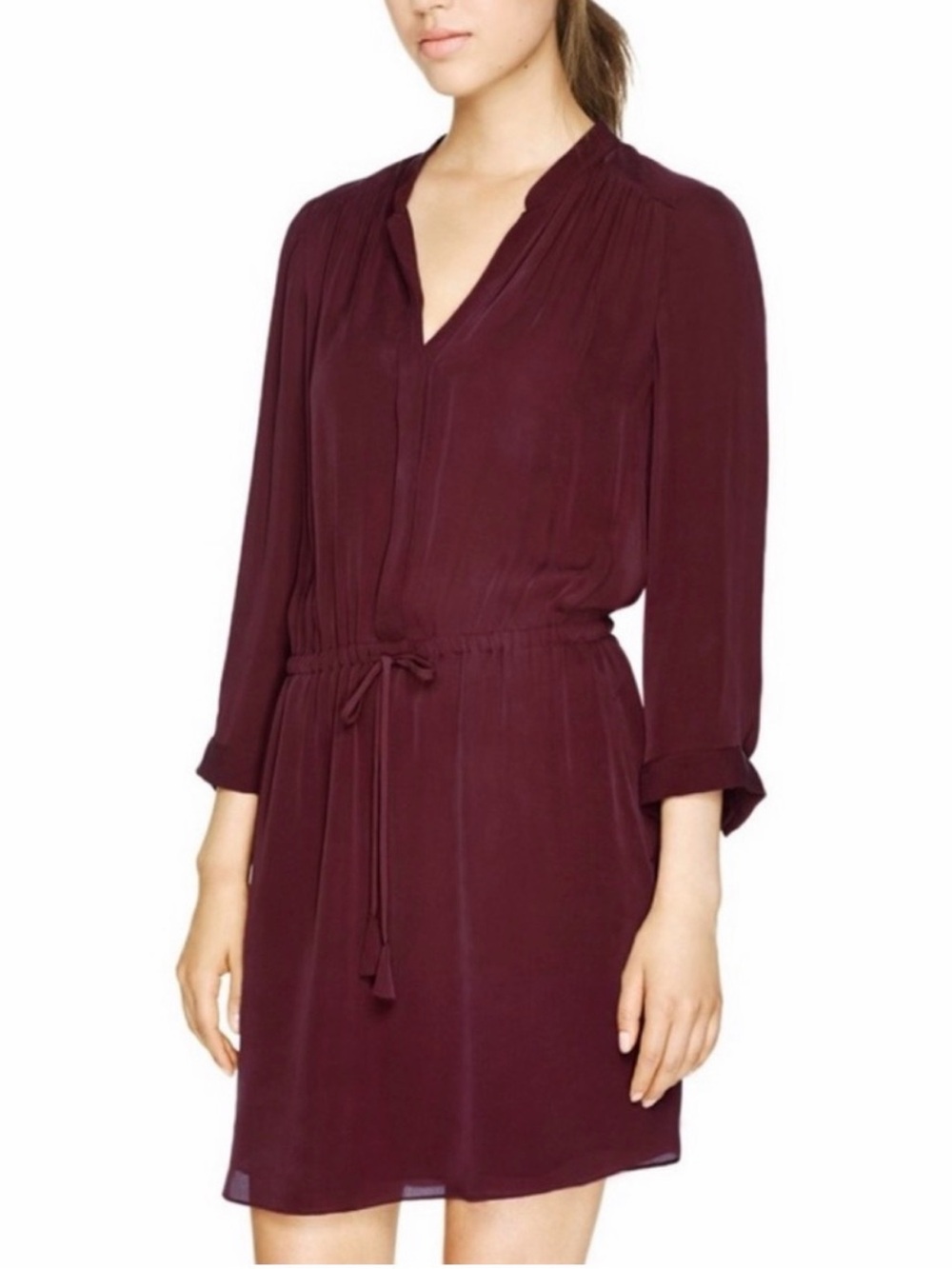 Aritzia Babaton Bennett Silk Long Sleeve Dress Burgundy
